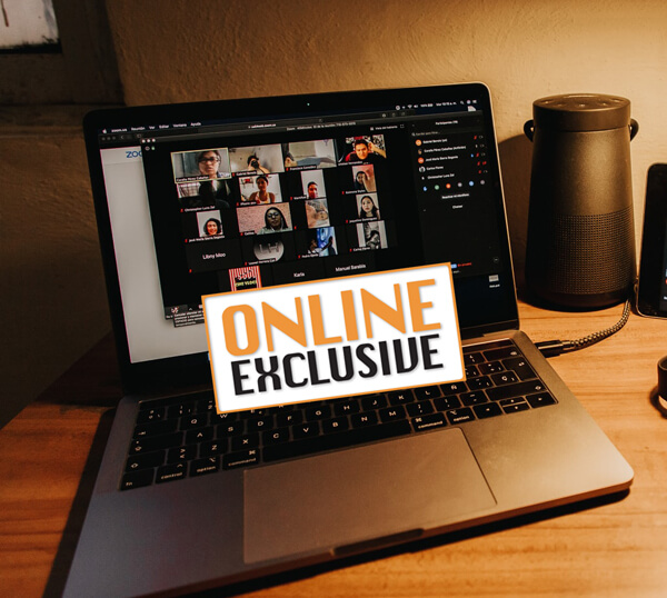 Virtual Learning post lockdown image of laptop with Online Exclusive stamp