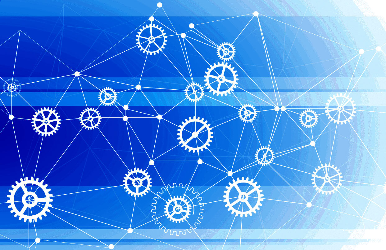 Graphic image showing connections between cog wheels. 