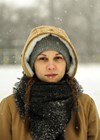 Picture of person in outside winter scene.