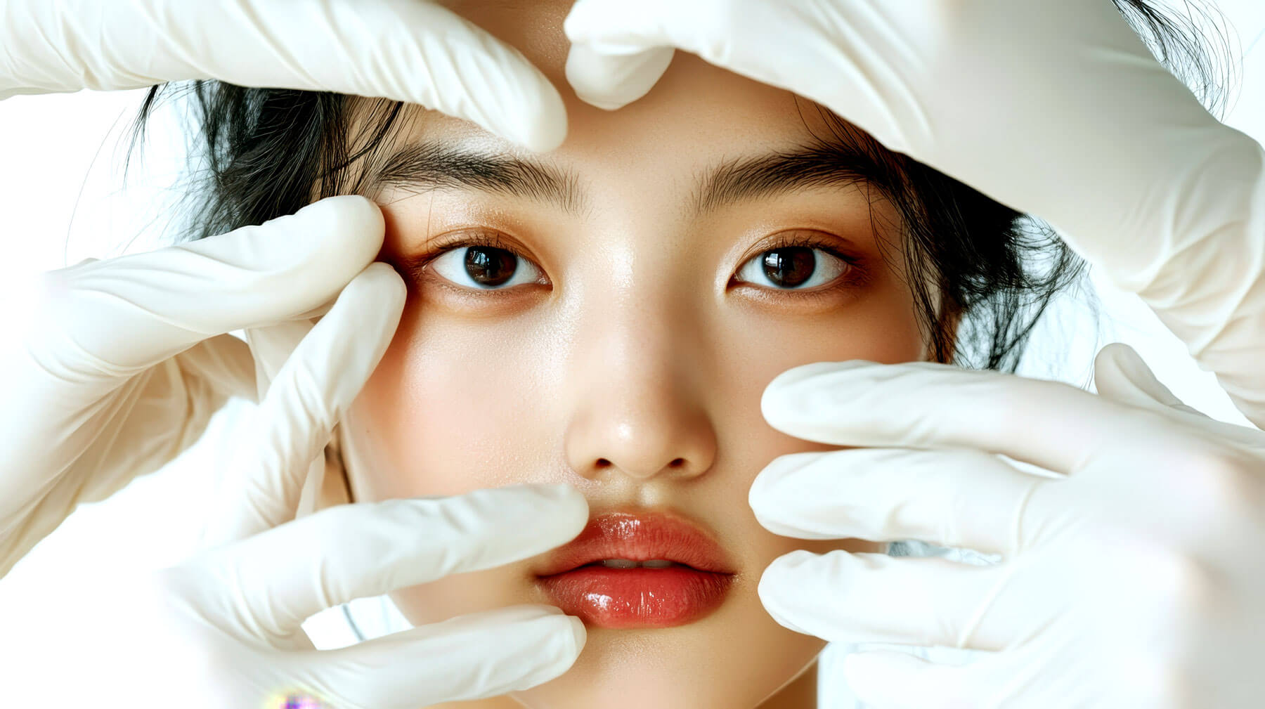 AI image of woman's face being examined.