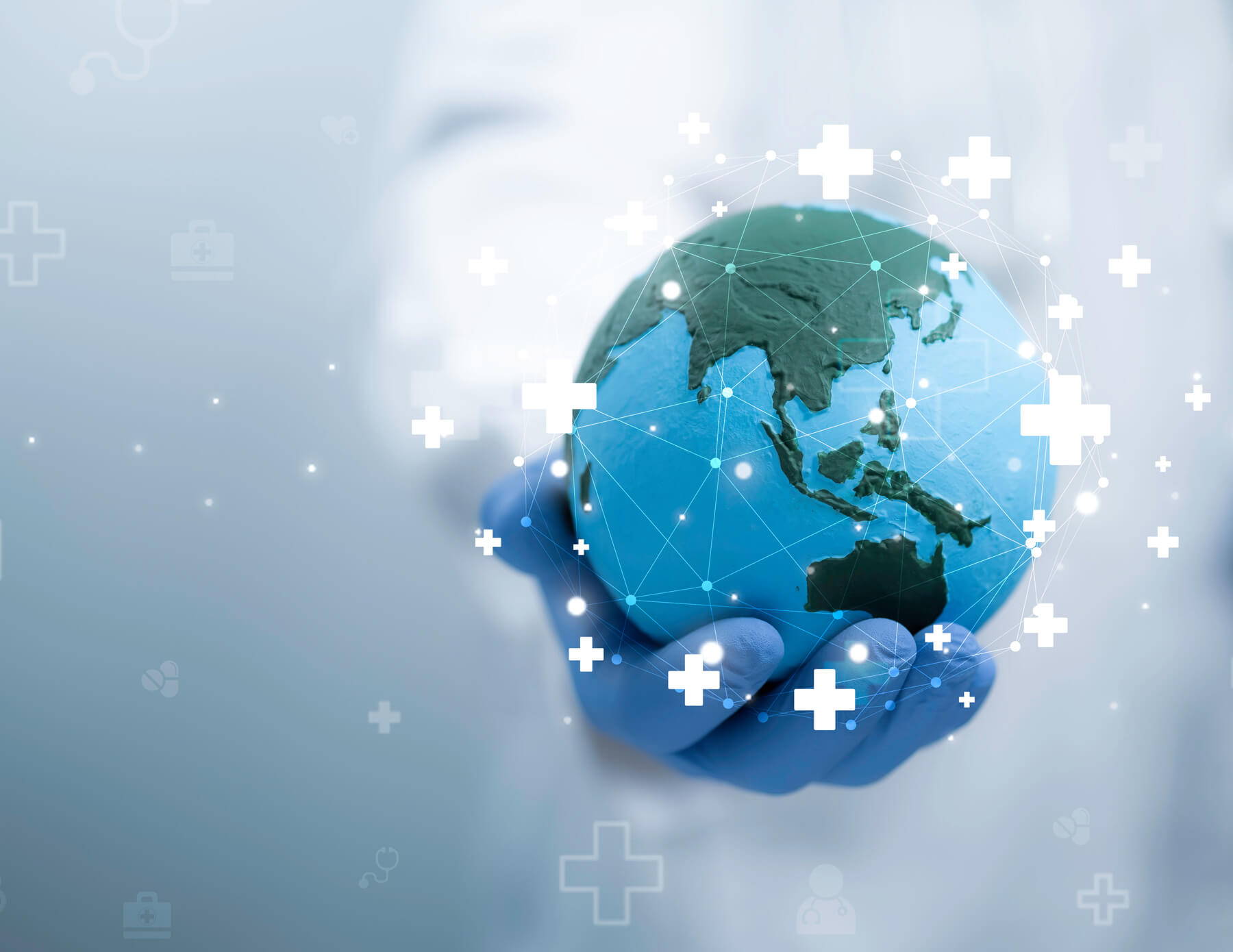 AI image showing doctor holding world globe.