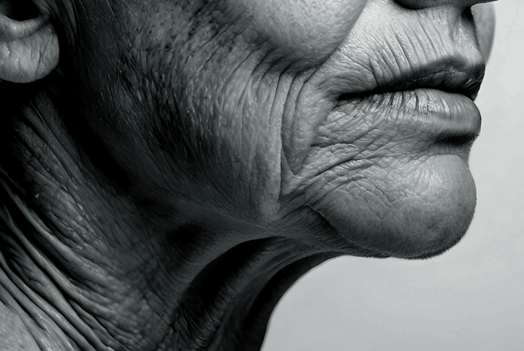 Photo of woman's neck and chin.